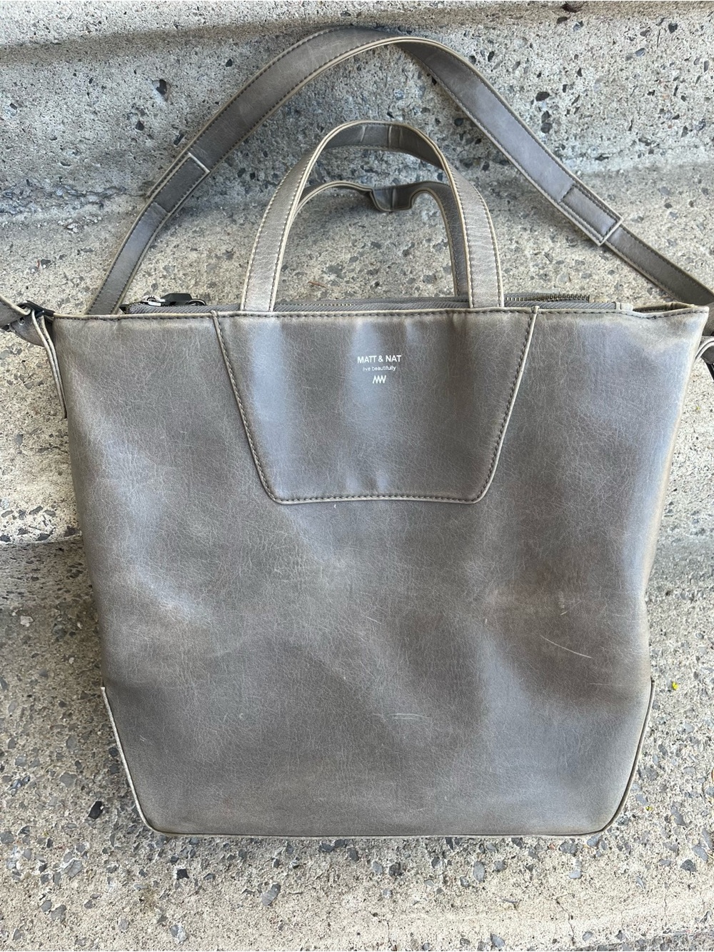 Matt & Nat Taupe Vegan Leather Laptop Tote with Detachable Strap